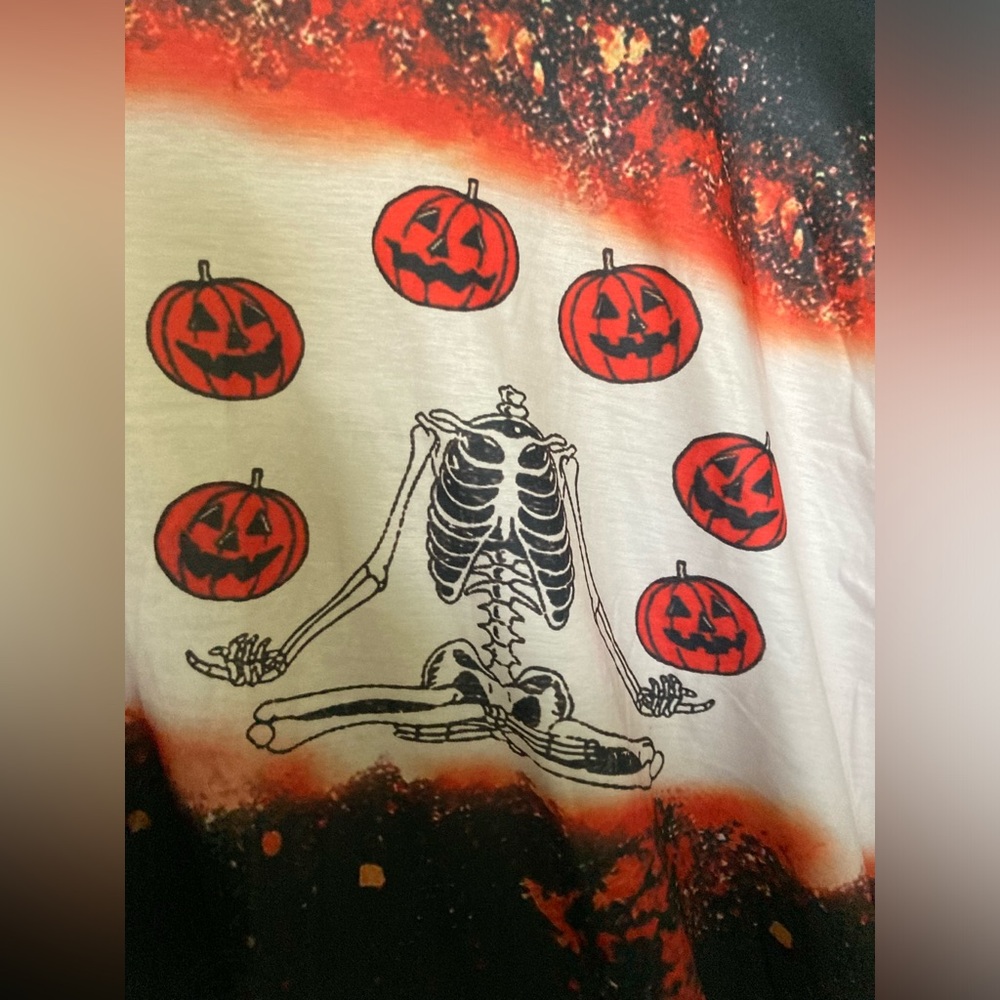 Pumpkin Heads Skeletons Top Halloween Shirt 2XL NEW Stretch Tee Long-Sleeves!